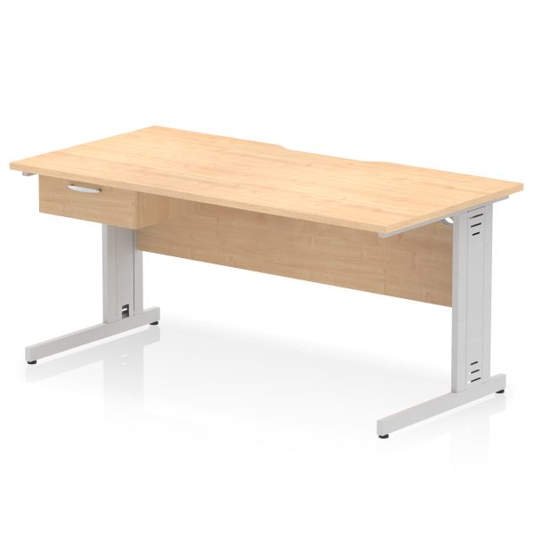 Pulse Scalloped Edge Cable Managed Straight Desk With Single One Drawer Fixed Pedestal - Image 33