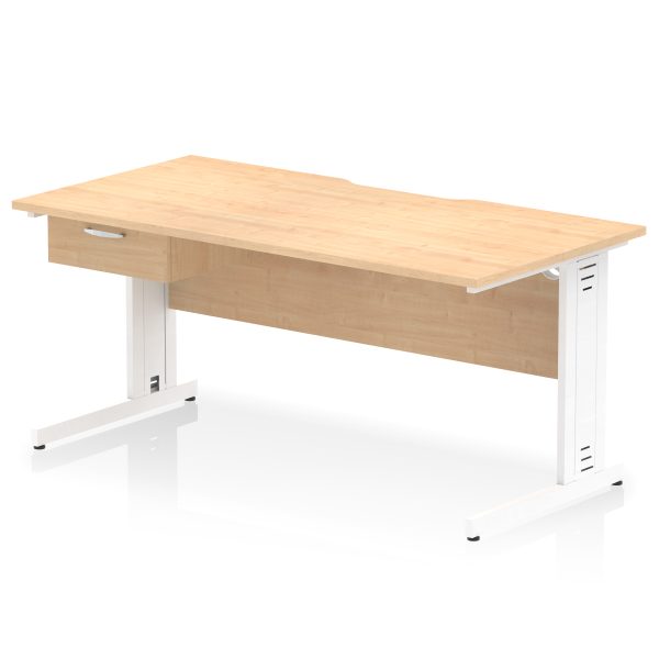 Pulse Scalloped Edge Cable Managed Straight Desk With Single One Drawer Fixed Pedestal - Image 54
