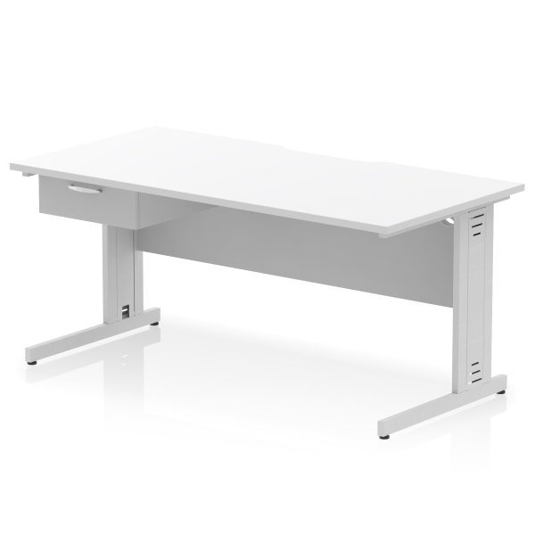 Pulse Scalloped Edge Cable Managed Straight Desk With Single One Drawer Fixed Pedestal - Image 36