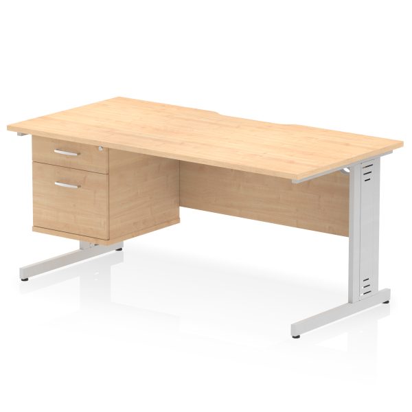 Pulse Scalloped Edge 1600mm Cable Managed Straight Desk With Single Fixed Pedestal - Image 10