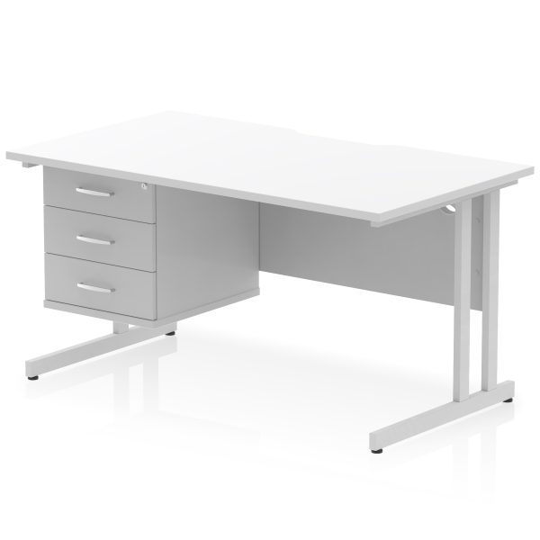 Pulse Scalloped Edge 1400mm Cantilever Straight Desk With Single Fixed Pedestal - Image 37