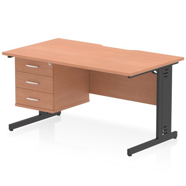 Pulse Scalloped Edge 1400mm Cable Managed Straight Desk With Single Fixed Pedestal - Image 21