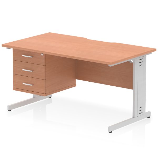 Pulse Scalloped Edge 1400mm Cable Managed Straight Desk With Single Fixed Pedestal - Image 22