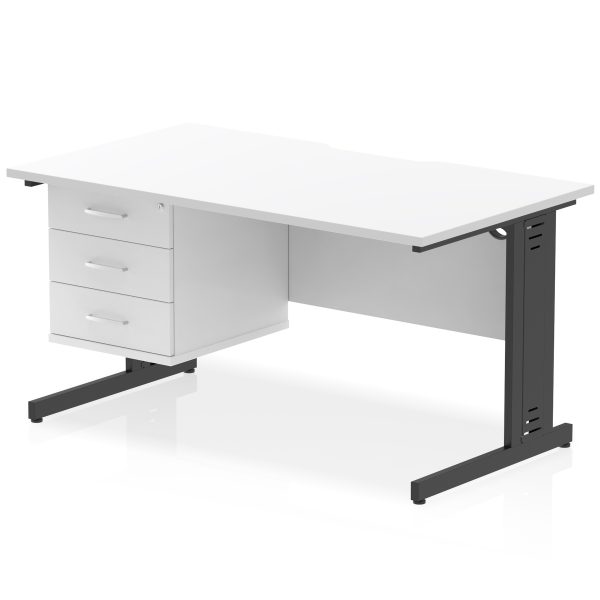 Pulse Scalloped Edge 1400mm Cable Managed Straight Desk With Single Fixed Pedestal - Image 36