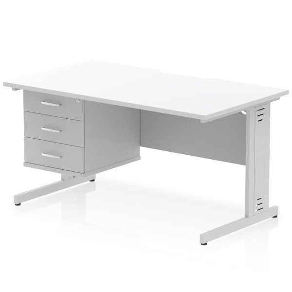 Pulse Scalloped Edge 1400mm Cable Managed Straight Desk With Single Fixed Pedestal - Image 37