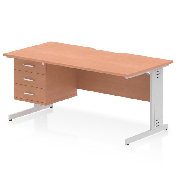 Pulse Scalloped Edge 1600mm Cable Managed Straight Desk With Single Fixed Pedestal - Image 22