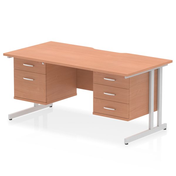 Pulse Scalloped Edge 1600mm Cantilever Straight Desk With Two Fixed Pedestal - Image 5