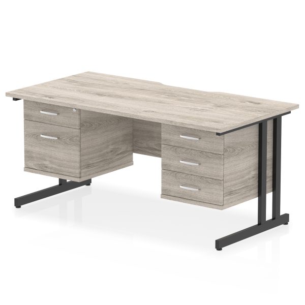 Pulse Scalloped Edge 1600mm Cantilever Straight Desk With Two Fixed Pedestal - Image 7