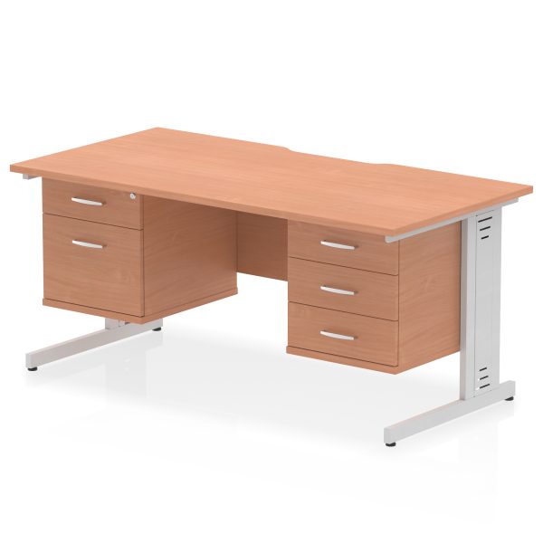 Pulse Scalloped Edge 1600mm Cable Managed Straight Desk With Two Fixed Pedestal - Image 5