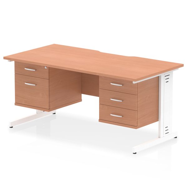 Pulse Scalloped Edge 1600mm Cable Managed Straight Desk With Two Fixed Pedestal - Image 6