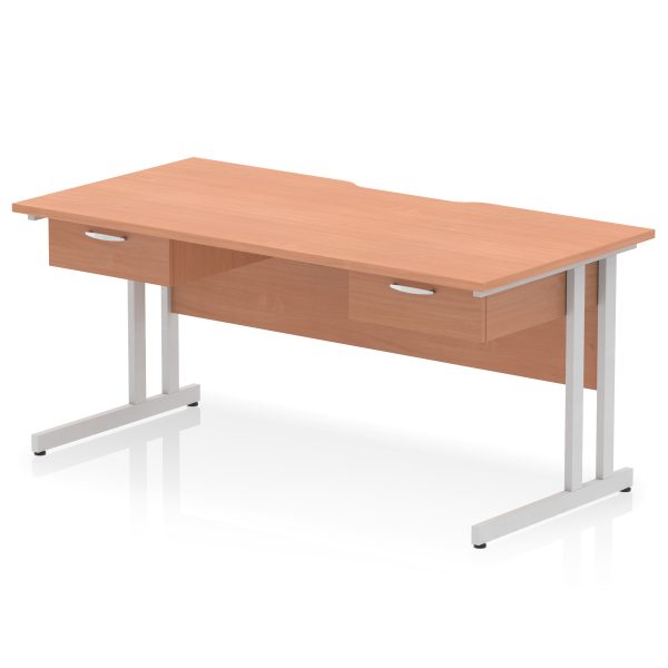 Pulse Scalloped Edge Cantilever Straight Desk With Two One Drawer Fixed Pedestals - Image 7