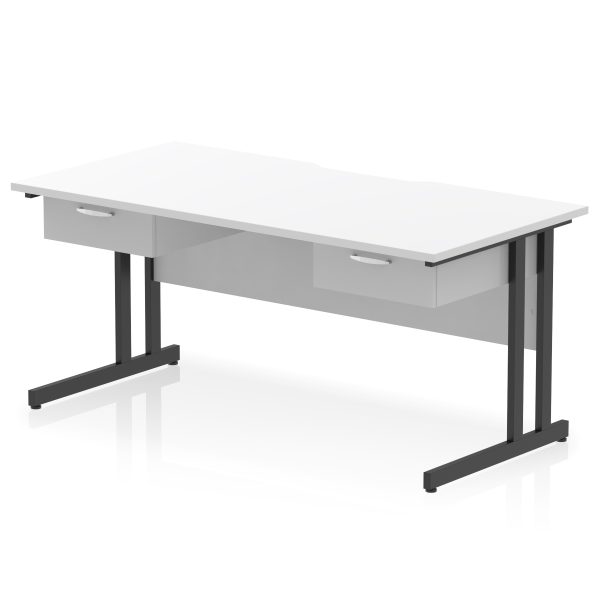Pulse Scalloped Edge Cantilever Straight Desk With Two One Drawer Fixed Pedestals - Image 6