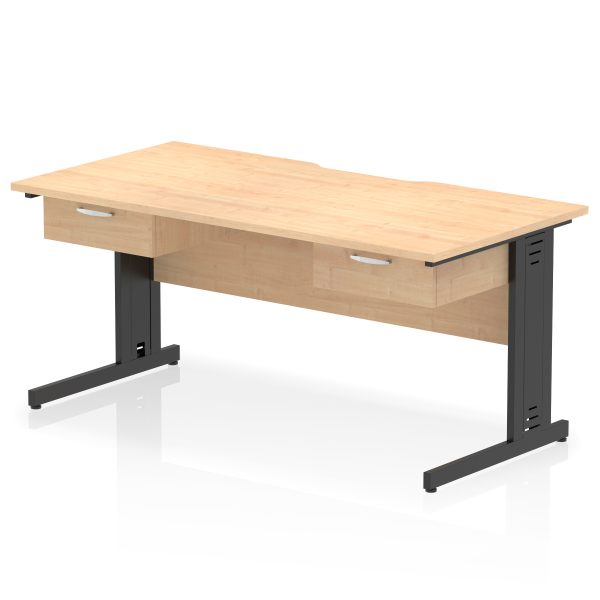 Pulse Scalloped Edge Cable Managed Straight Desk With Two One Drawer Fixed Pedestals - Image 3
