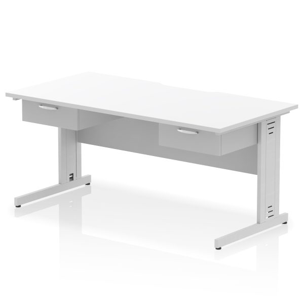Pulse Scalloped Edge Cable Managed Straight Desk With Two One Drawer Fixed Pedestals - Image 12