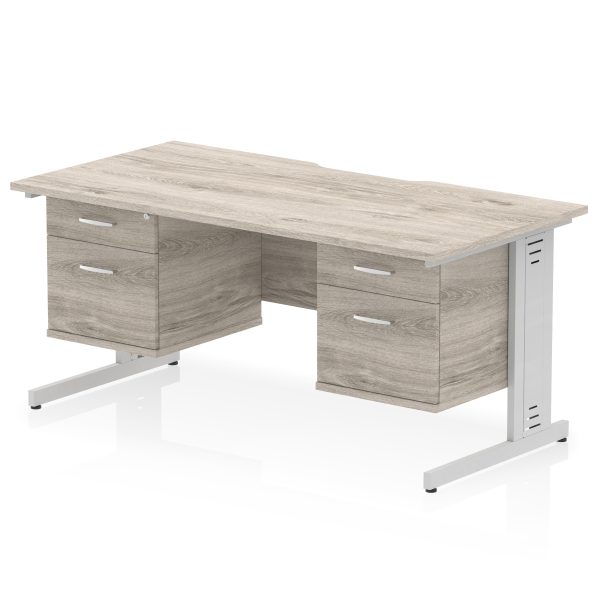 Pulse Scalloped Edge 1600mm Cable Managed Straight Desk With Two Fixed Pedestal - Image 26