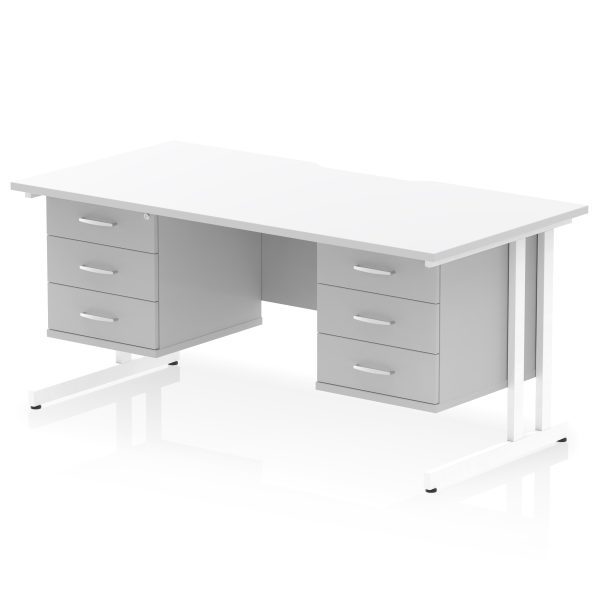 Pulse Scalloped Edge 1600mm Cantilever Straight Desk With Two Fixed Pedestal - Image 57