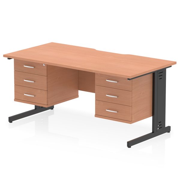 Pulse Scalloped Edge 1600mm Cable Managed Straight Desk With Two Fixed Pedestal - Image 40