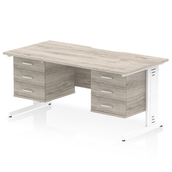 Pulse Scalloped Edge 1600mm Cable Managed Straight Desk With Two Fixed Pedestal - Image 45