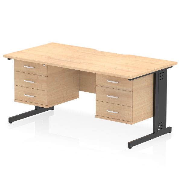Pulse Scalloped Edge 1600mm Cable Managed Straight Desk With Two Fixed Pedestal - Image 46
