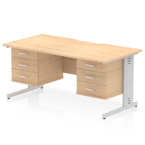 Pulse Scalloped Edge 1600mm Cable Managed Straight Desk With Two Fixed Pedestal - Image 47