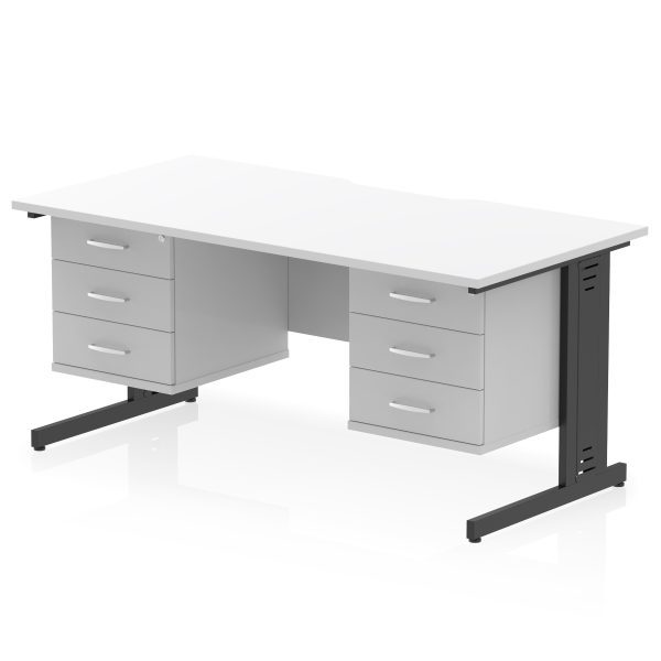 Pulse Scalloped Edge 1600mm Cable Managed Straight Desk With Two Fixed Pedestal - Image 55