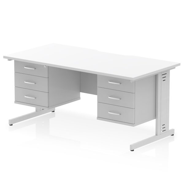 Pulse Scalloped Edge 1600mm Cable Managed Straight Desk With Two Fixed Pedestal - Image 56