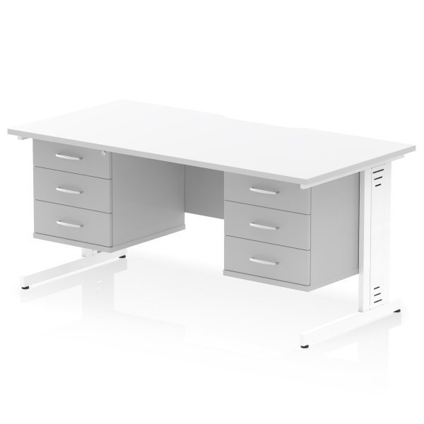 Pulse Scalloped Edge 1600mm Cable Managed Straight Desk With Two Fixed Pedestal - Image 57