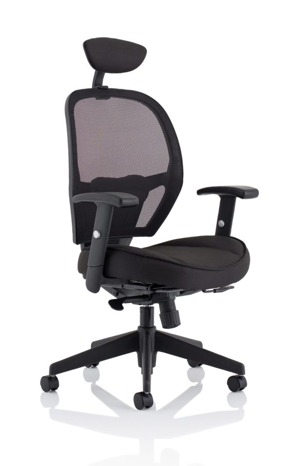 Denver High Mesh Back Black Task Operator Office Chair with Arms - Image 2