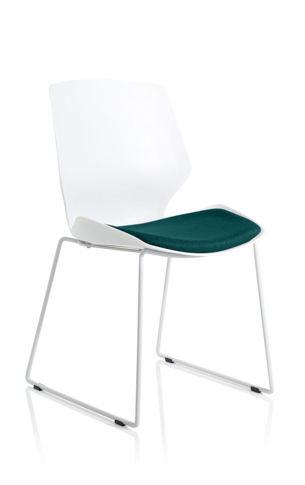 Florence Sled White Frame Fabric Seat Visitor Chair - Image 4