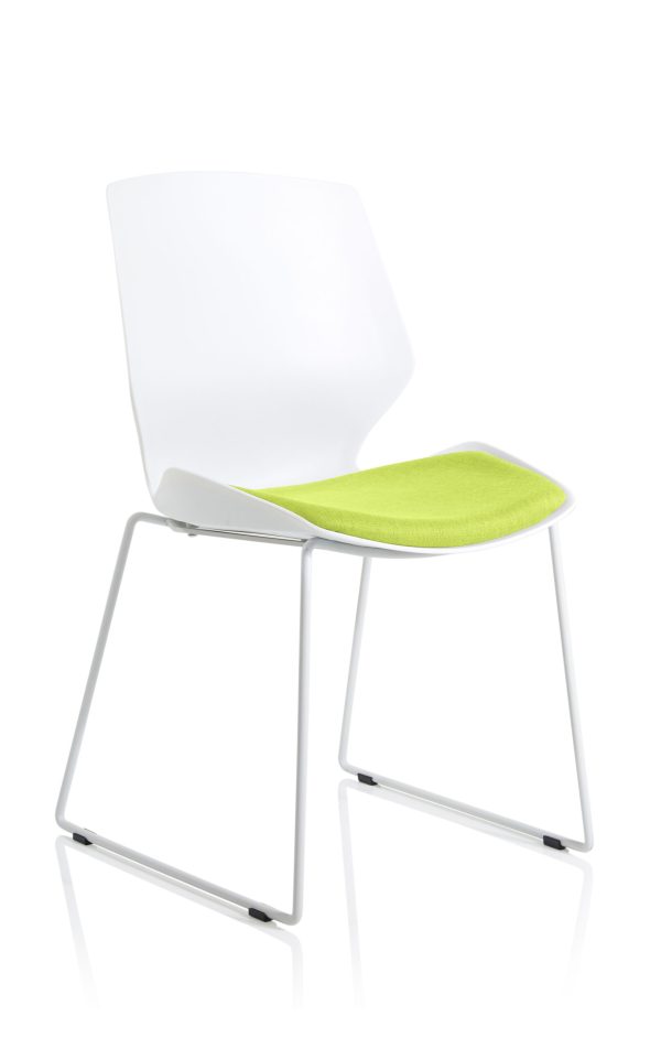 Florence Sled White Frame Fabric Seat Visitor Chair - Image 5