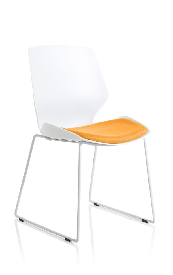 Florence Sled White Frame Fabric Seat Visitor Chair - Image 6