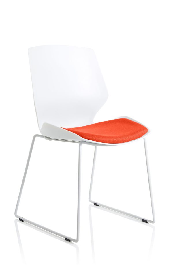 Florence Sled White Frame Fabric Seat Visitor Chair - Image 8
