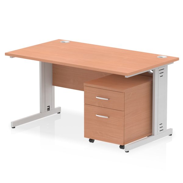 Pulse 1400mm Cable Managed Straight Desk With Mobile Pedestal