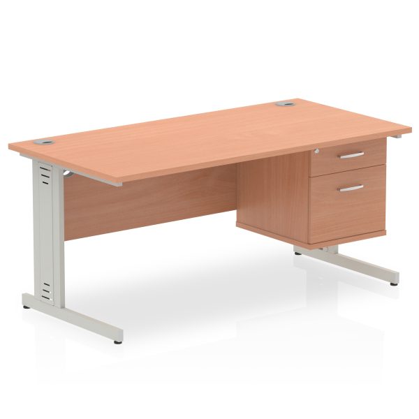 Pulse 1600mm Cable Managed Straight Desk With Single Fixed Pedestal - Image 2