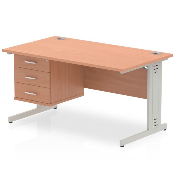 Pulse 1400mm Cable Managed Straight Desk With Single Fixed Pedestal - Image 2