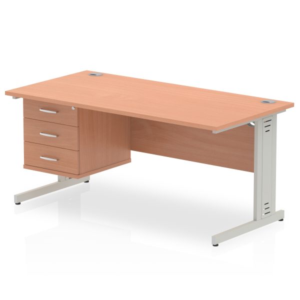 Pulse 1600mm Cable Managed Straight Desk With Single Fixed Pedestal - Image 3