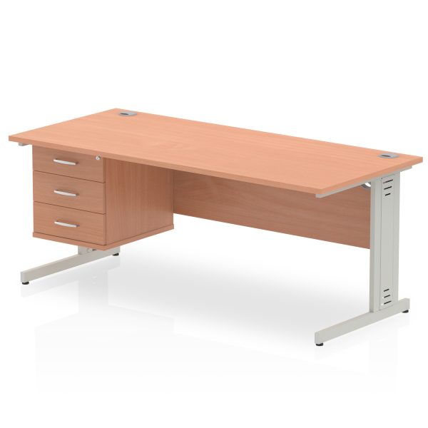 Pulse 1800mm Cable Managed Straight Desk With Single Fixed Pedestal - Image 5
