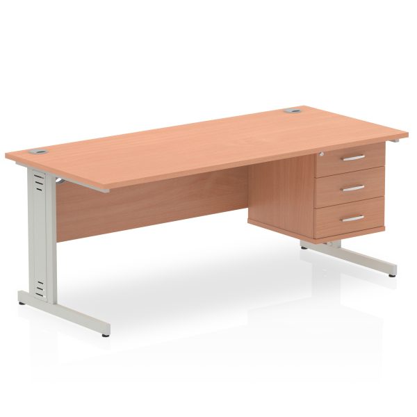 Pulse 1800mm Cable Managed Straight Desk With Single Fixed Pedestal - Image 6