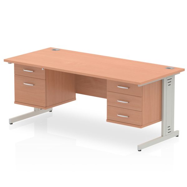 Pulse 1600mm Cable Managed Straight Desk With Two Fixed Pedestal