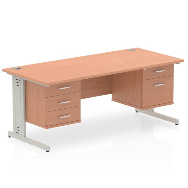 Pulse 1600mm Cable Managed Straight Desk With Two Fixed Pedestal - Image 2