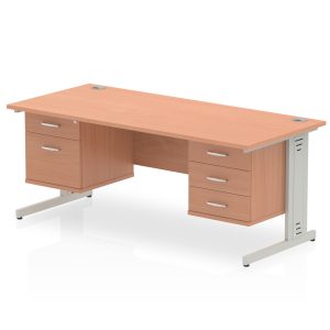Pulse 1800mm Cable Managed Straight Desk With Two Fixed Pedestal