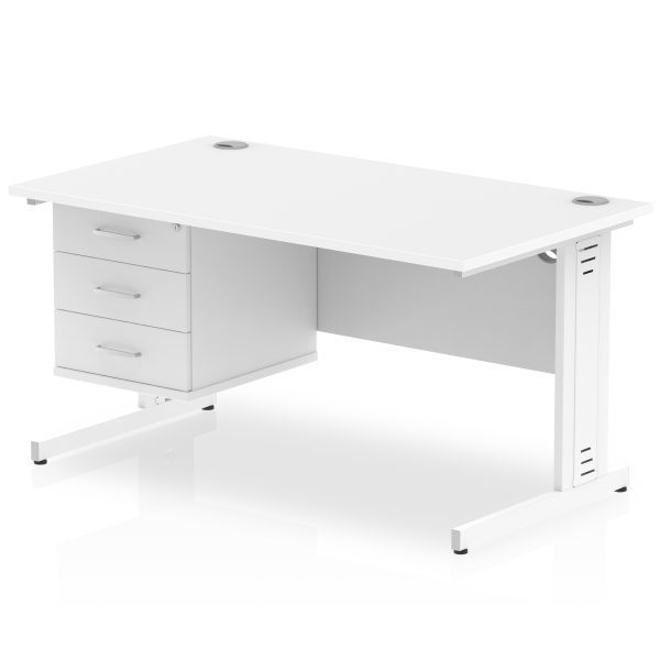 Pulse 1400mm Cable Managed Straight Desk With Single Fixed Pedestal - Image 24
