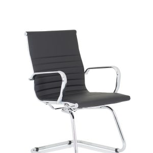 Nanna Black Leather Cantilever Visitor Chair with Arms