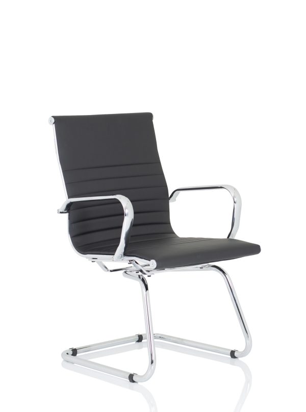 Nanna Black Leather Cantilever Visitor Chair with Arms