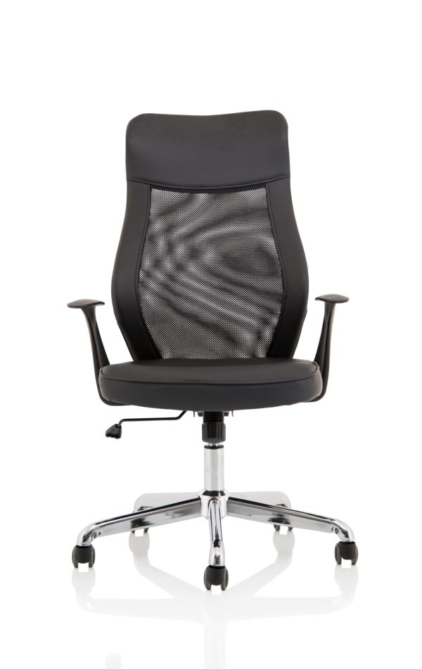 Baye High Mesh Back Task Operator Black Leather Office Chair with Arms - Image 2