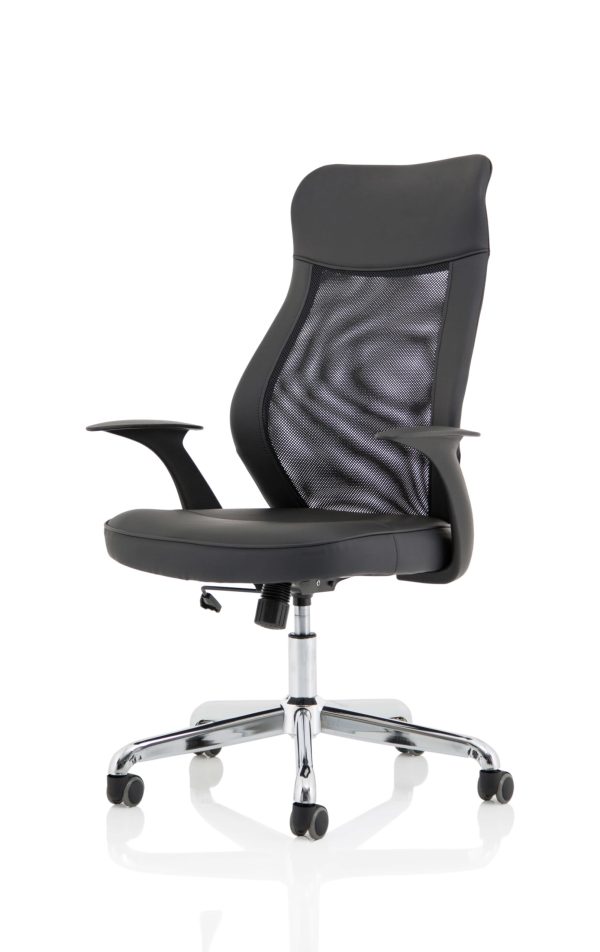 Baye High Mesh Back Task Operator Black Leather Office Chair with Arms - Image 3