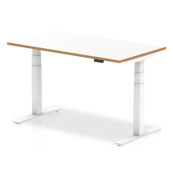 Solo Air Height Adjustable Desk White Top Natural Wood Edge White Frame - Image 2
