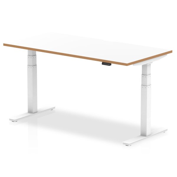Solo Air Height Adjustable Desk White Top Natural Wood Edge White Frame - Image 3