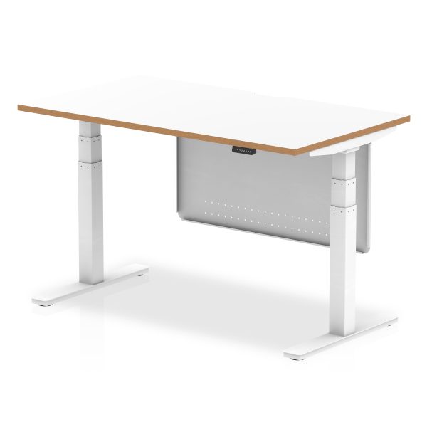 Solo Air Height Adjustable Desk White Top Natural Wood Edge White Frame with White Steel Modesty Panel - Image 2