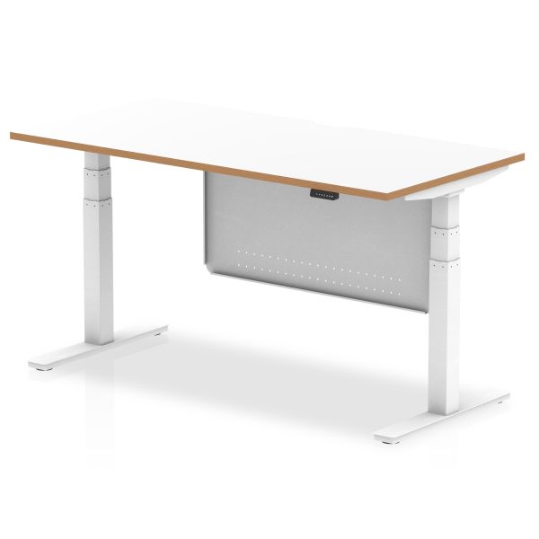Solo Air Height Adjustable Desk White Top Natural Wood Edge White Frame with White Steel Modesty Panel - Image 3